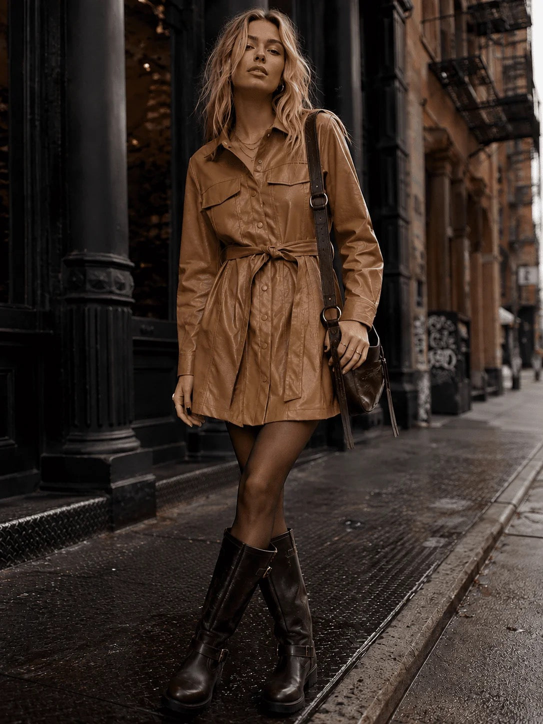 PU PLEATHER MINI DRESS