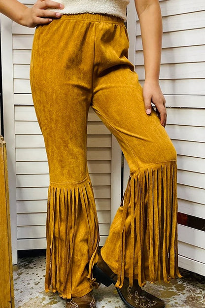 Girls Brown Suede Bell Bottom w/ Fringe