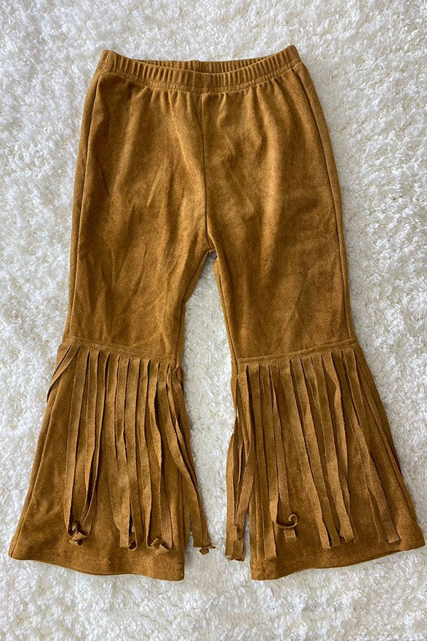 Girls Brown Suede Bell Bottom w/ Fringe