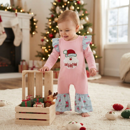 Ho ho ho santa embroidery girls Christmas romper
