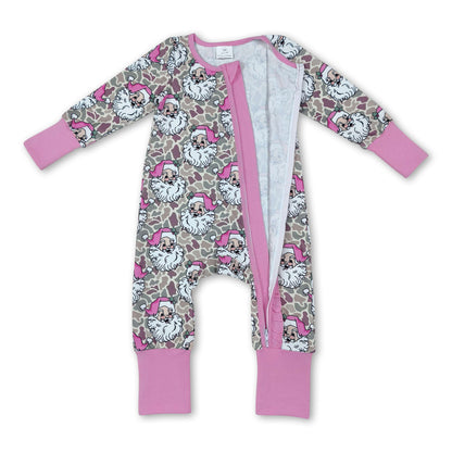Long sleeves camo santa baby Christmas zipper romper