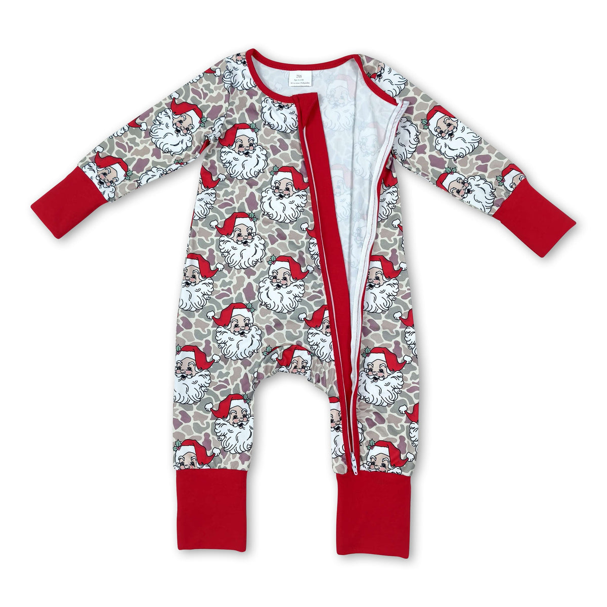 Long sleeves camo santa baby boy Christmas zipper romper