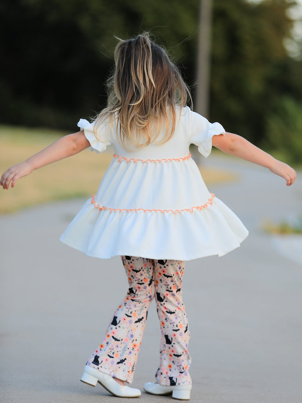 Halloween Black Cat Girls Bell Bottom Pant Set