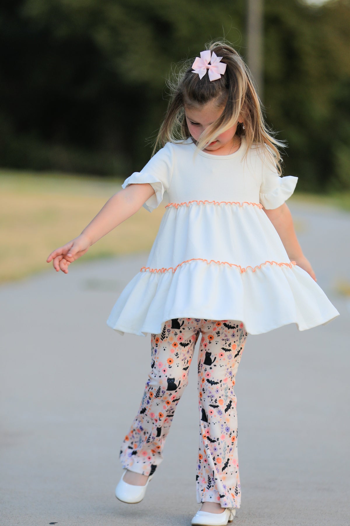 Halloween Black Cat Girls Bell Bottom Pant Set