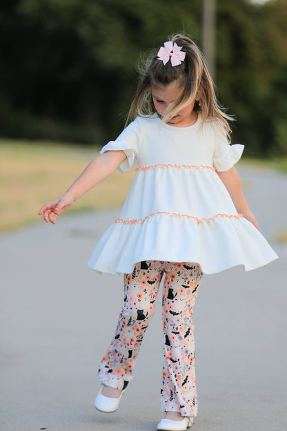 Halloween Black Cat Girls Bell Bottom Pant Set