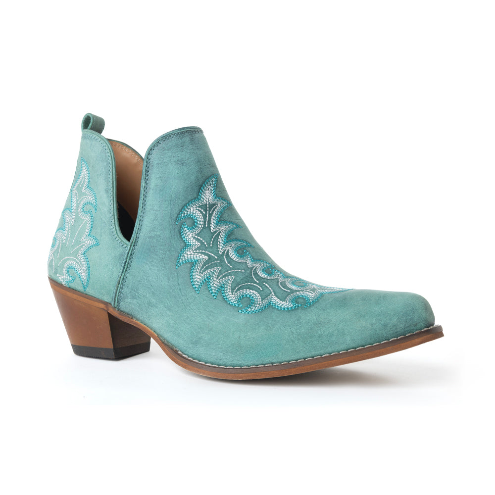 Myra Sagebreeze Embroidered Leather Booties in Lagoon Teal