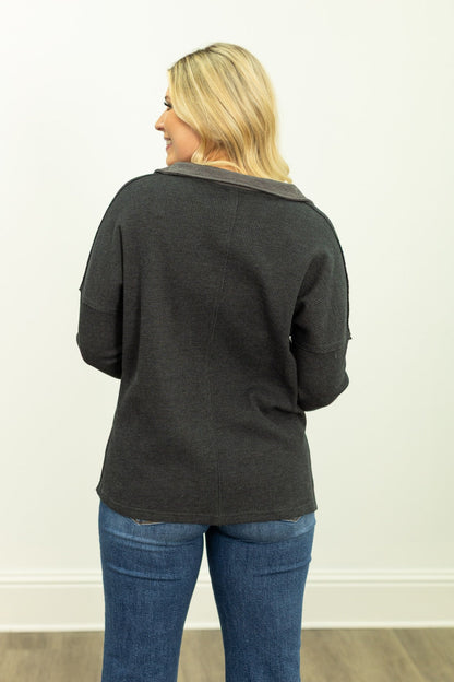 Waffle Knit Top, Black
