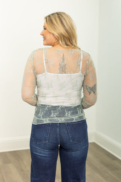 Lace Long-sleeve Top, Sage