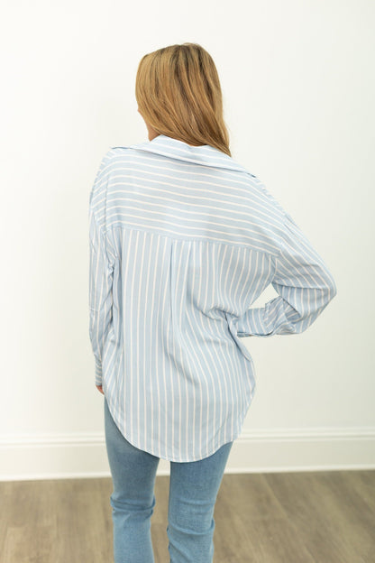 Kathryn Classic Button-Up, Blue Stripes