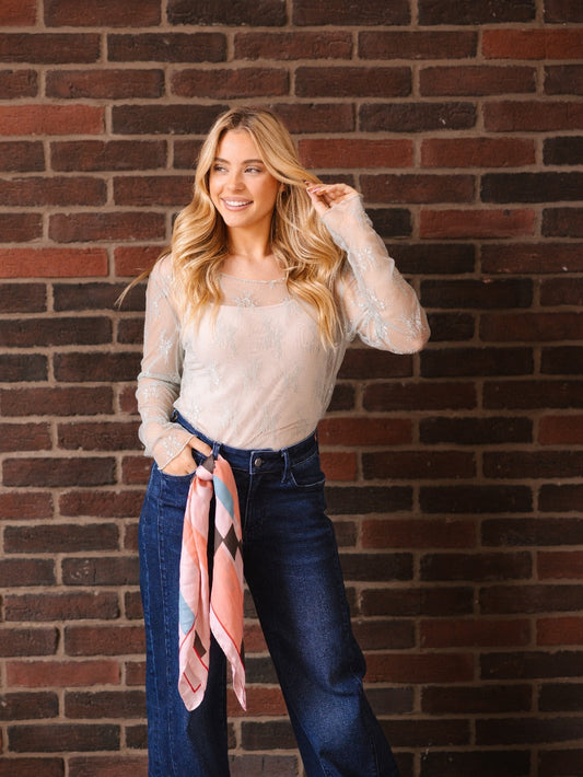 Lace Long-sleeve Top, Sage