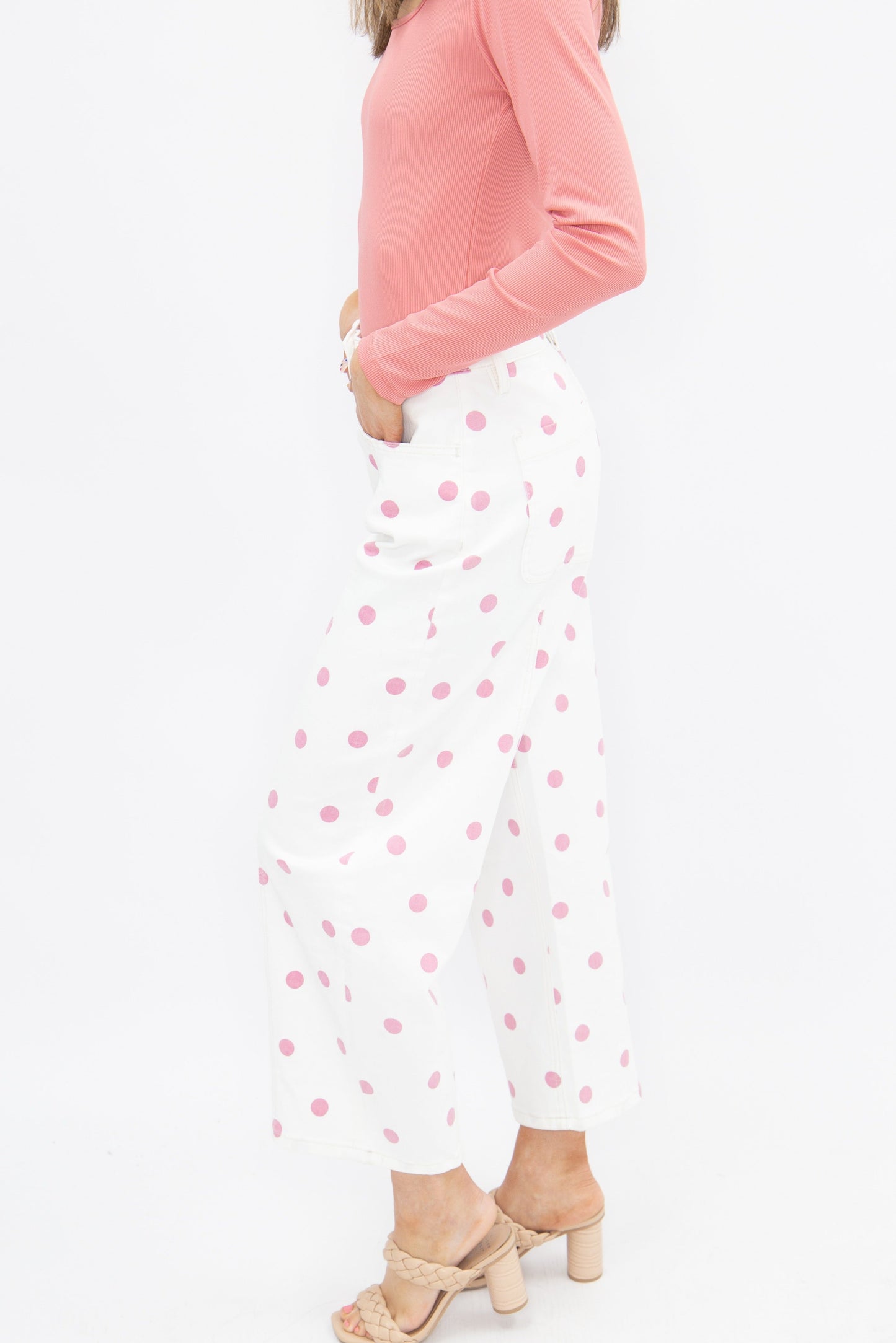 Polka Dot Barrel Jeans, Pink