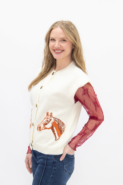 Horses on Ivory Sweater Vest