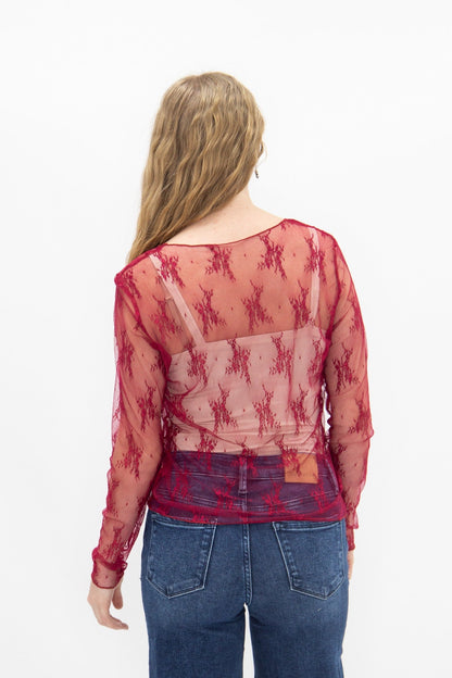 Lace Long-sleeve Top, Red