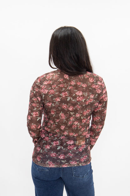 Mock Neck Mesh Top, Floral