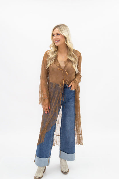 Lace Long Kimono, Brown