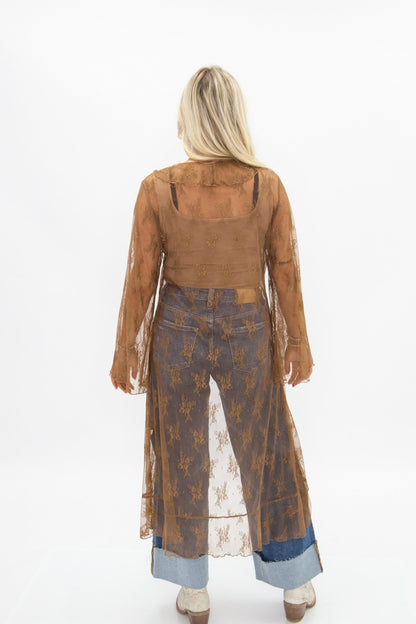Lace Long Kimono, Brown