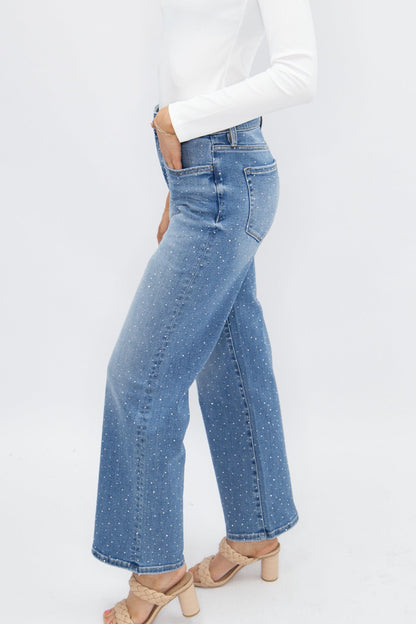 Straight-Leg Jeans with Rhinestones