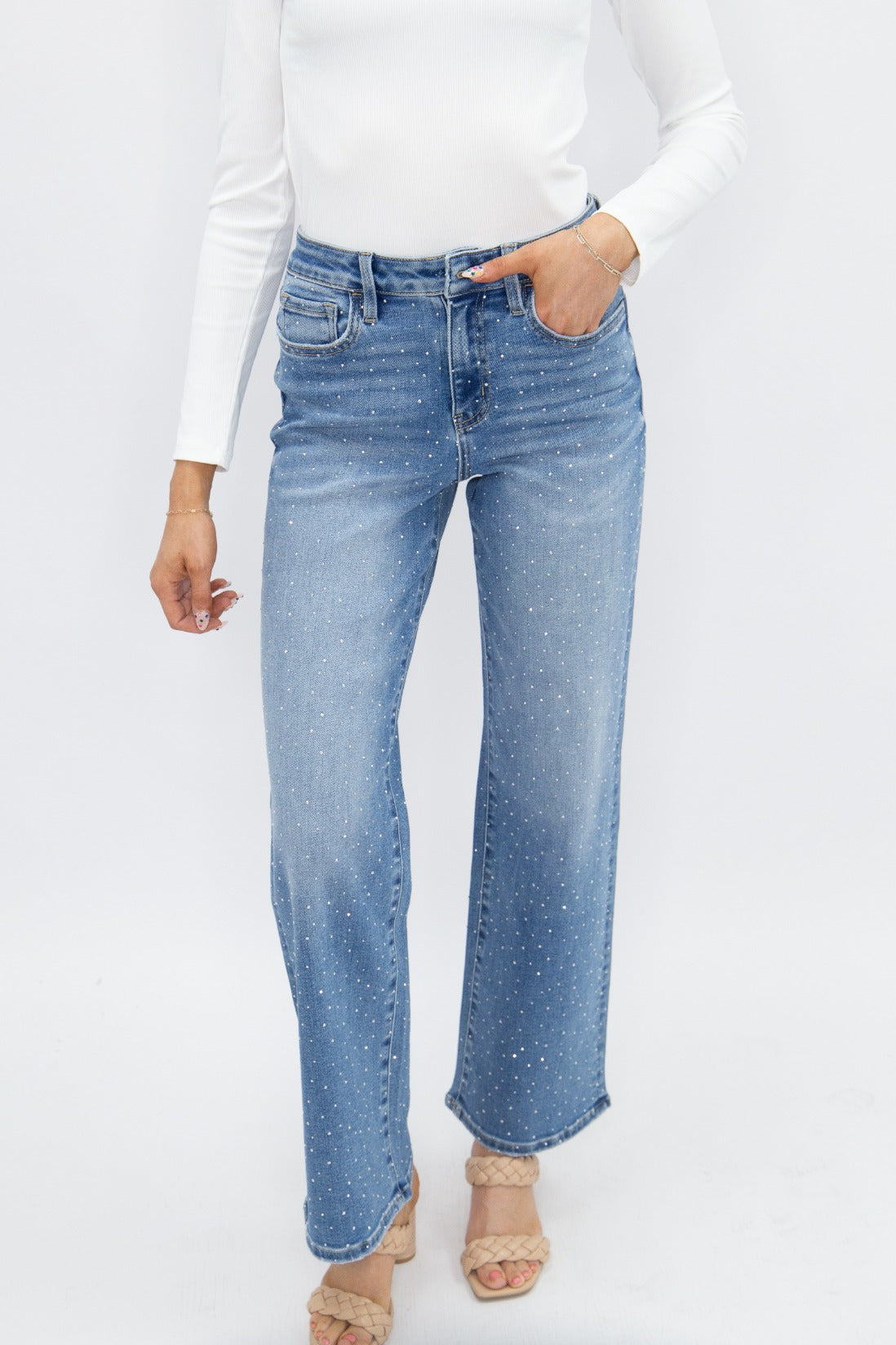 Straight-Leg Jeans with Rhinestones
