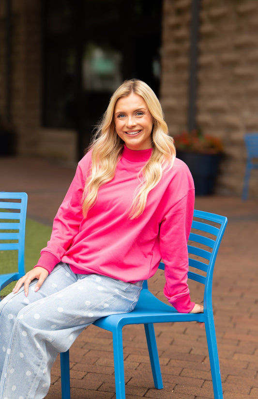 Mock Neck Sweatshirt, Hot Pink
