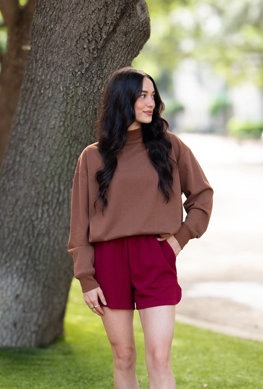 Mock Neck Sweatshirt, Brown