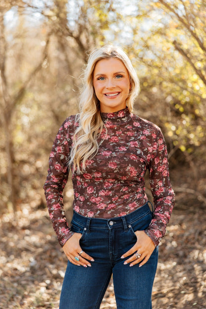 Mock Neck Mesh Top, Floral