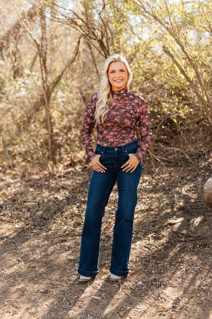 Mock Neck Mesh Top, Floral