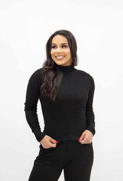 Ribbed Mock Neck, Black