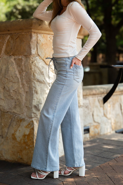 Striped Straight-Leg Jeans