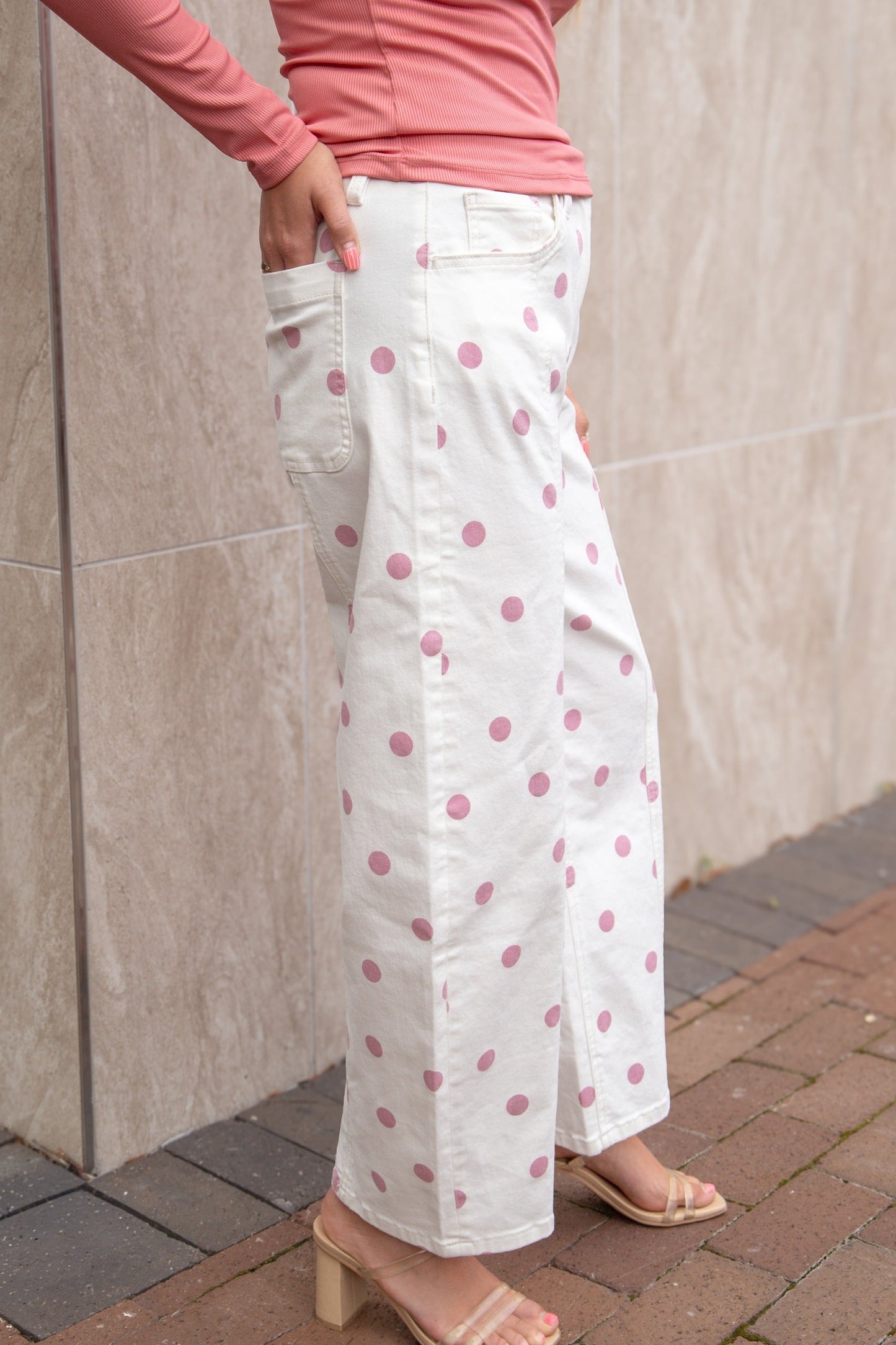 Polka Dot Barrel Jeans, Pink