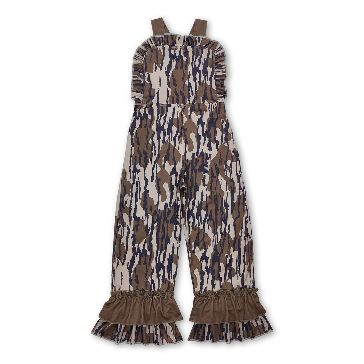 Ruffle straps camo baby girls hunting overalls