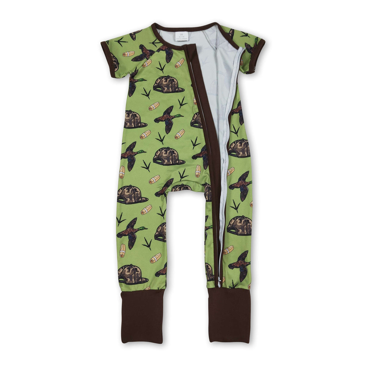 Short sleeves camo hat duck baby boy zipper romper
