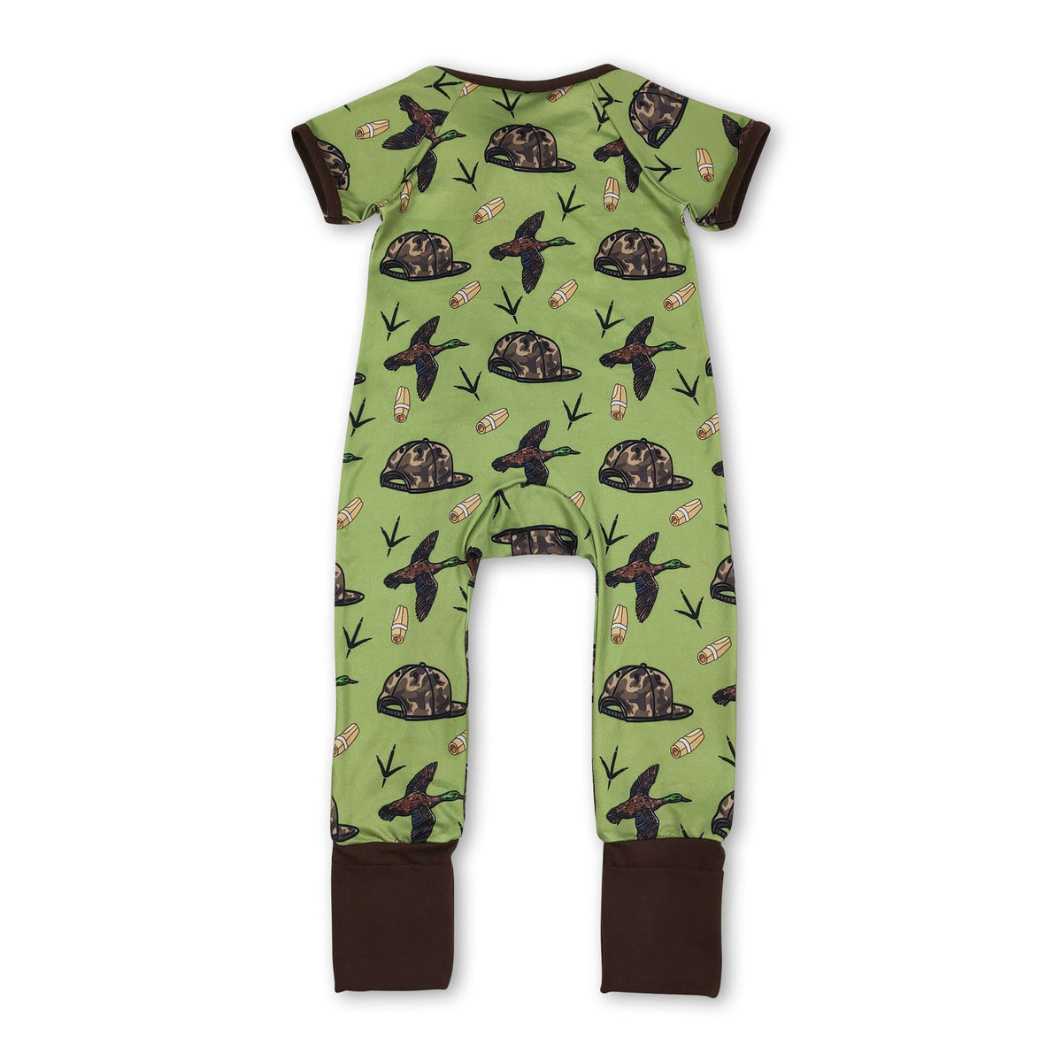 Short sleeves camo hat duck baby boy zipper romper