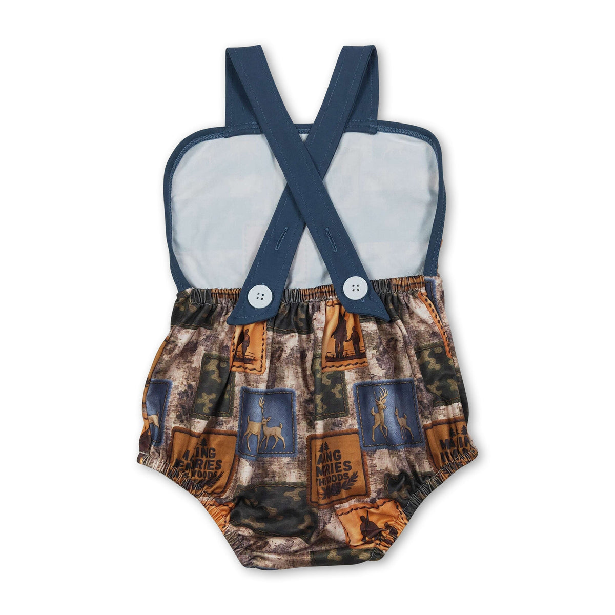 Blue straps deer camo hunting baby boy summer romper