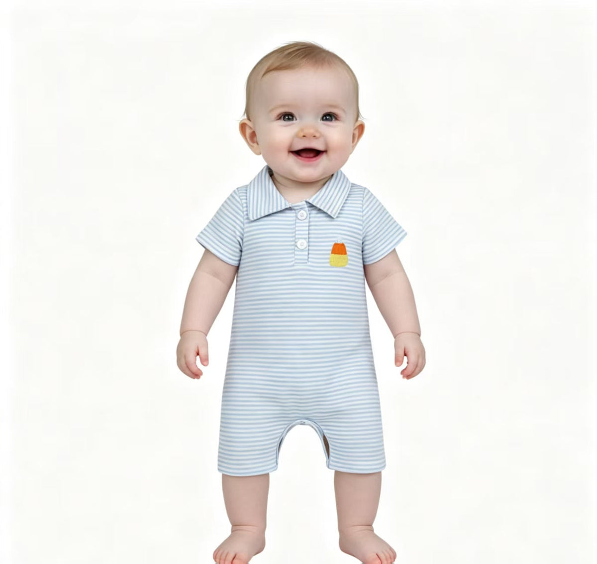 Stripe pumpkin tractor embroidery boy fall romper