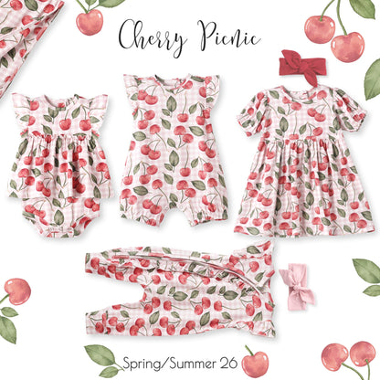 Cherry Picnic Puff Sleeve Bamboo Dress