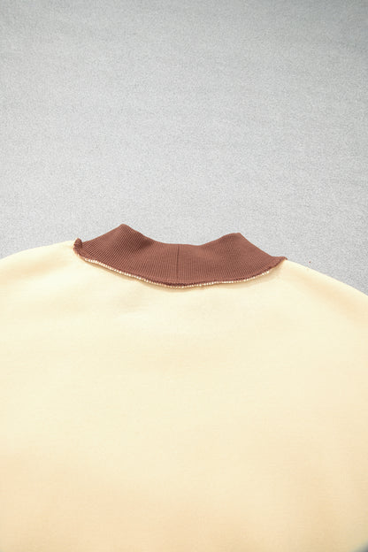 Beige Saved By Grace Print Color Block Mock Neck Oversized Sweatshirt