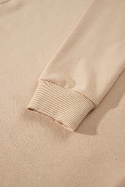 Light French Beige Western Embroidery Round Neck Pullover Long Sleeve Sweatshirt