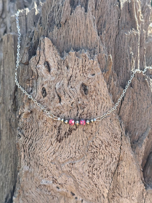 Pink Mosaic Beaded Chain Necklace