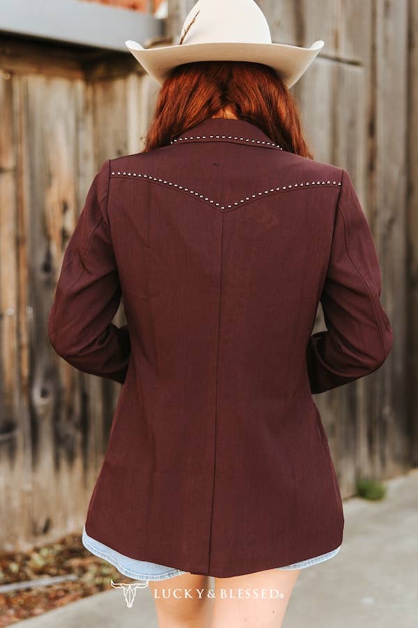 Brown Wine Vintage Studded Western Detail Blazer