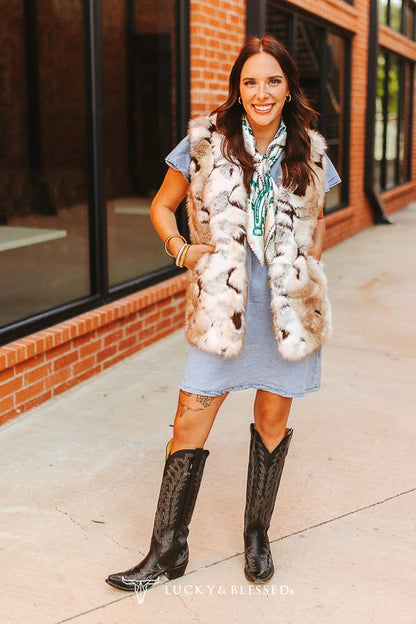 Brown Cream Fur Sleeveless Statement Vest