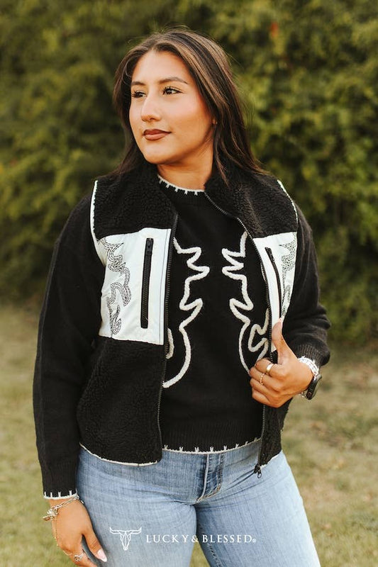 Contrast Black Sherpa Vest