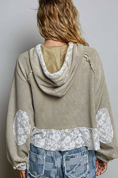 Lace & Thermal Cropped Hoodie