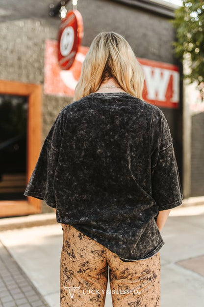 Black Mineral Wash Studded Oversized Boyfriend Tee XL-3XL