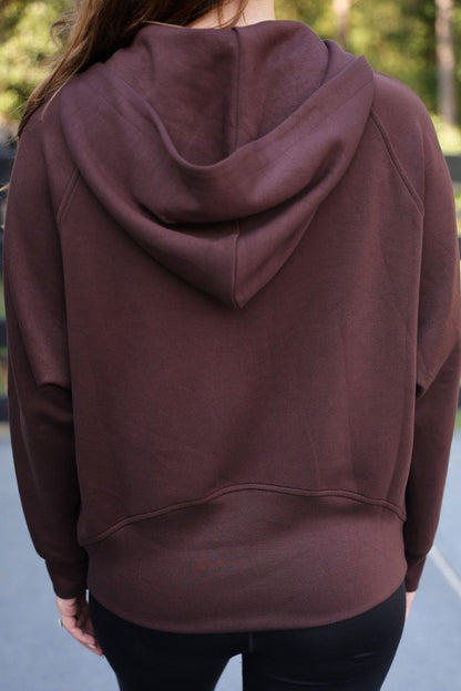 Kayla Luxe Hooded Quarter Zip Pullover- Chocolate