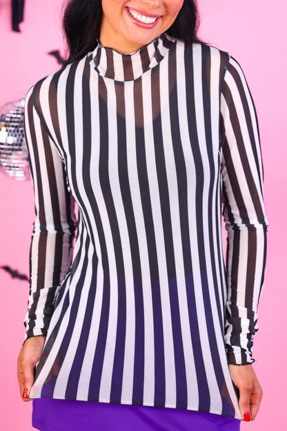 Keigan Mesh Top- Black/White Stripes