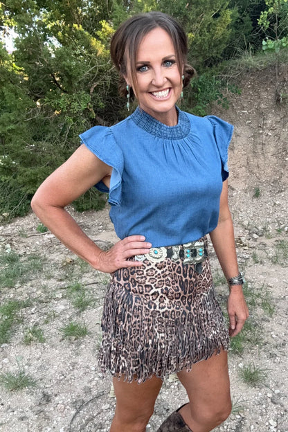 FORT WORTH FRINGE SKIRT - LEOPARD