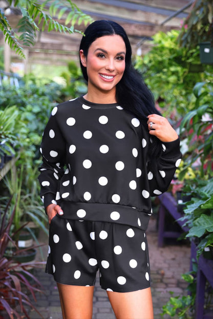 Luna Luxe Pullover Set- After Dark Polka Dot