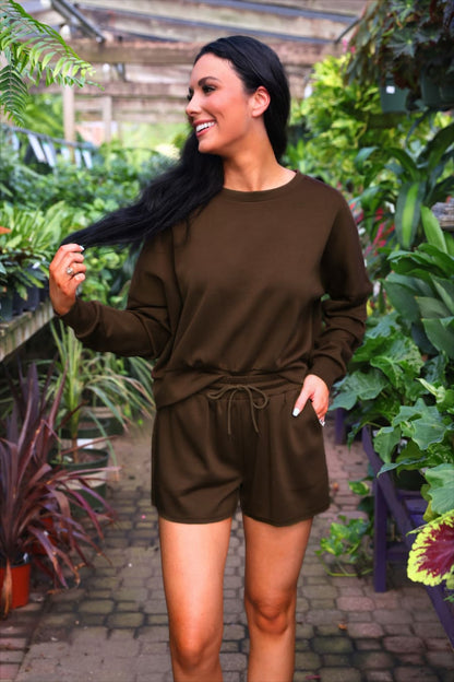 Luna Luxe Pullover Set- Chocolate
