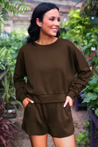 Luna Luxe Pullover Set- Chocolate