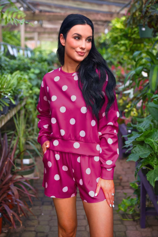 Luna Luxe Pullover Set- Pink Polka Dot